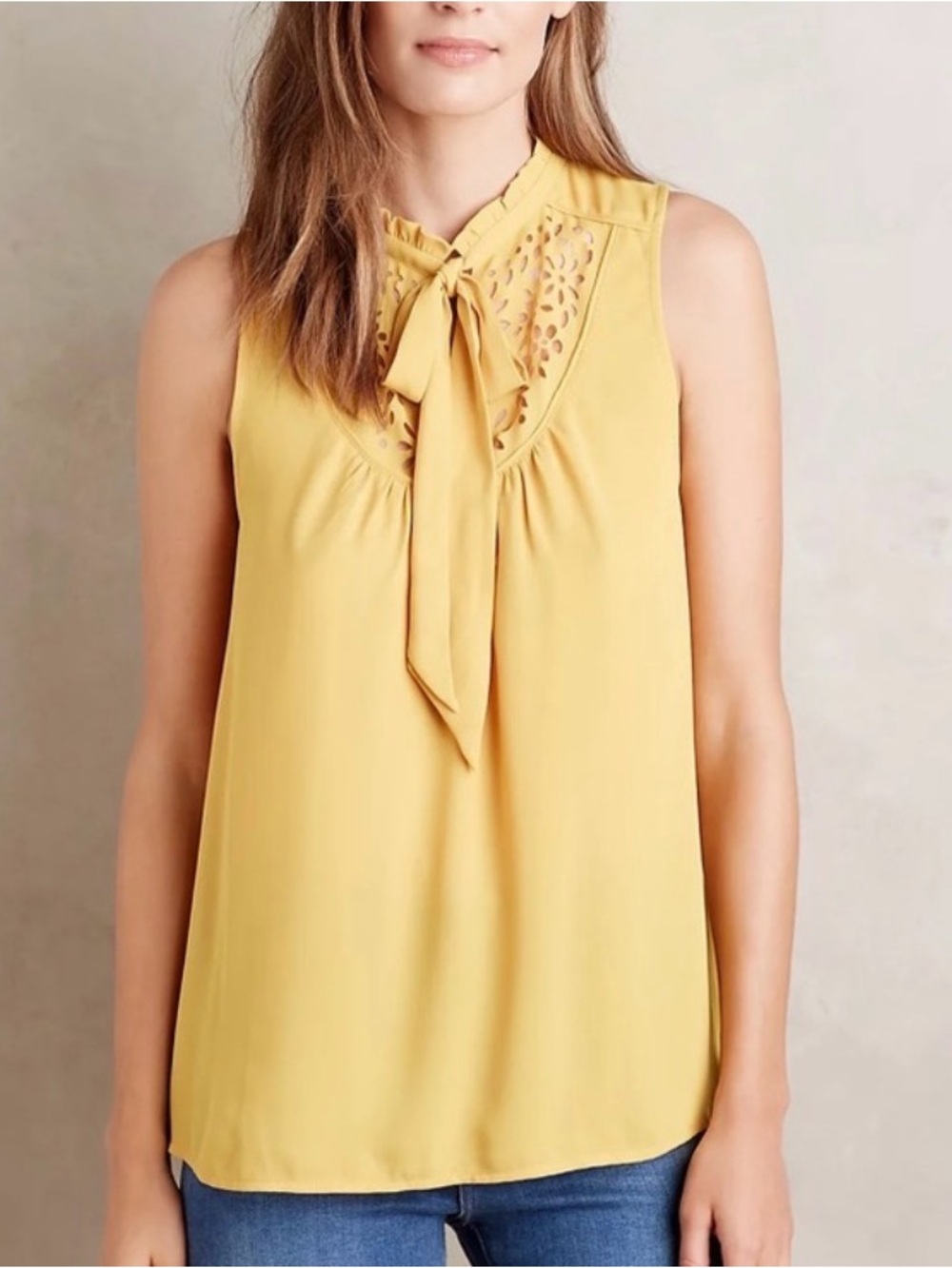 Mustard Tie-Neck Cutout Sleeveless Camisole by Maeve